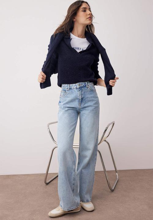 Trendyol - High Waist Wide Leg Jeans - Light Blue
