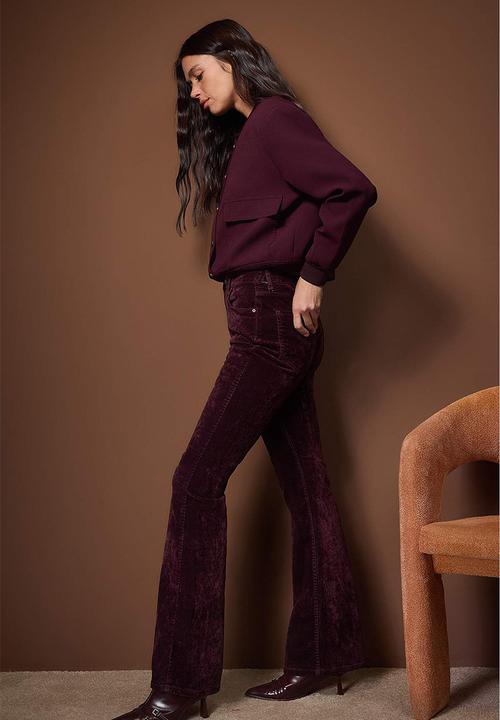 Trendyol - Suede Look Flare Jeans - Burgundy