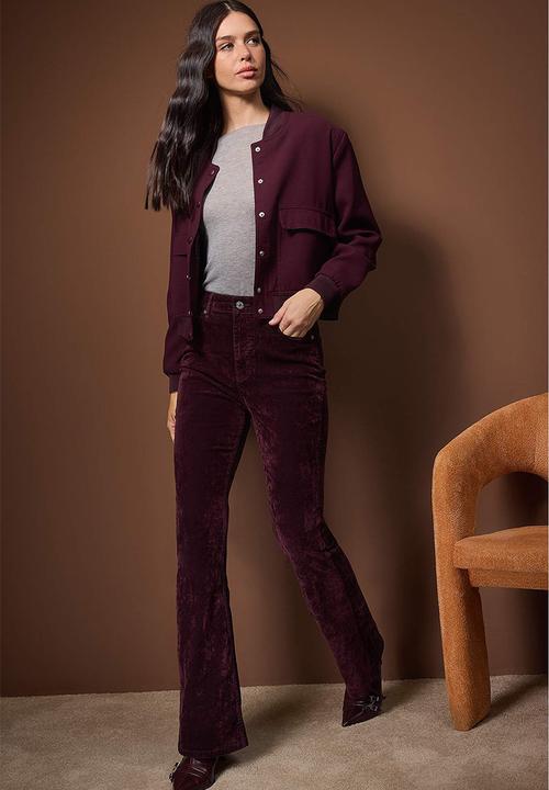 Trendyol - Suede Look Flare Jeans - Burgundy