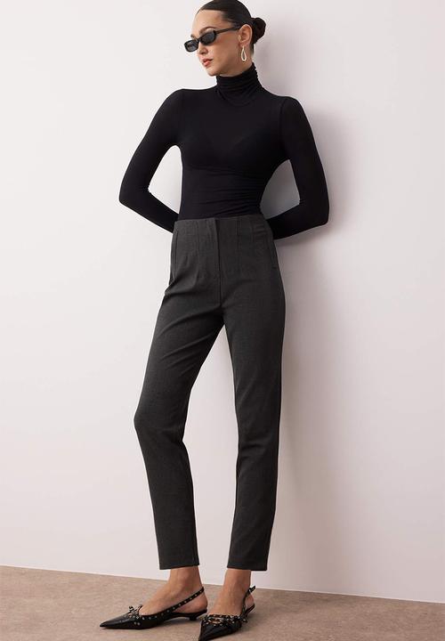 Trendyol - High Waist Cigarette Trousers - Anthracite