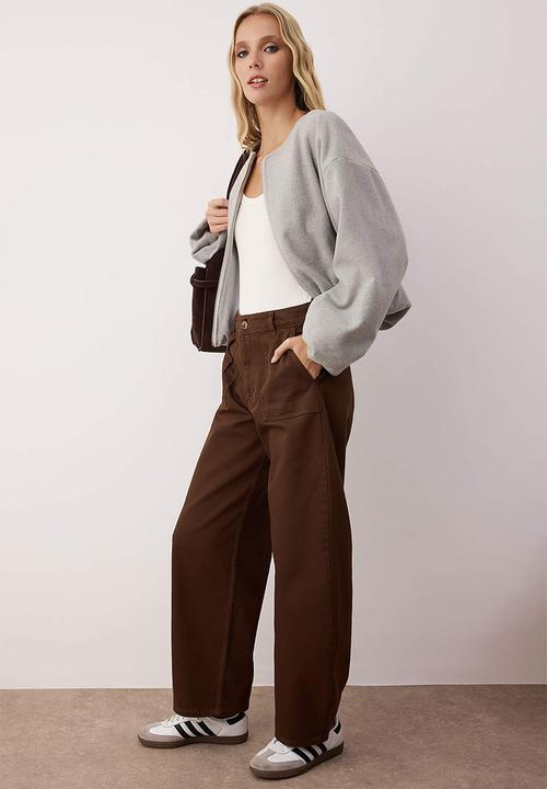 Trendyol - Cotton Barrel Trousers - Brown