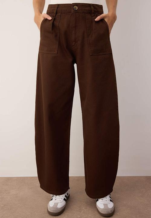 Trendyol - Cotton Barrel Trousers - Brown