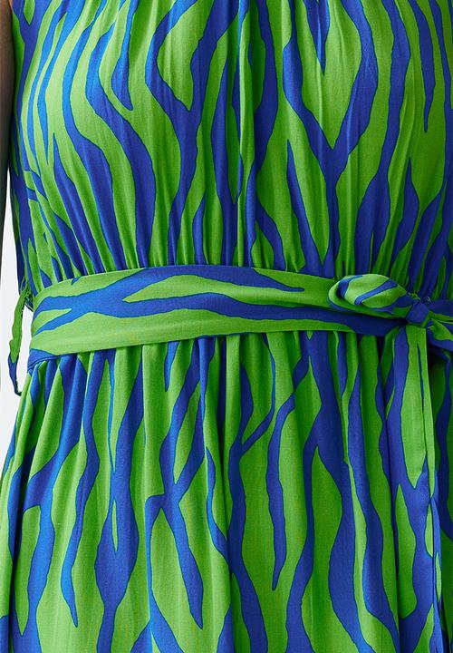 Trendyol - Animal Shift Halter Maxi Woven Dress - Blue & Green