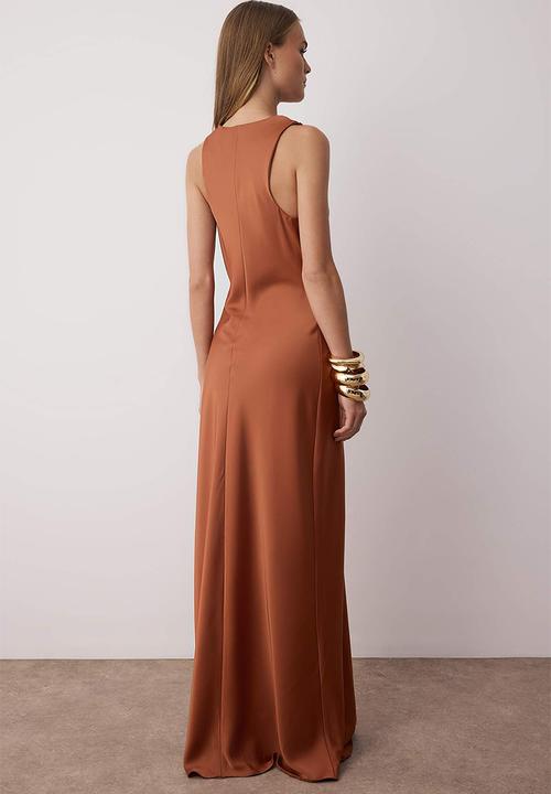 Trendyol - Bodycon Satin Woven Maxi Evening Dress - Brown