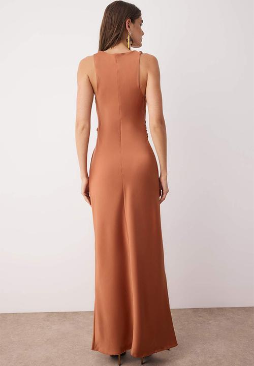 Trendyol - Bodycon Satin Woven Maxi Evening Dress - Brown