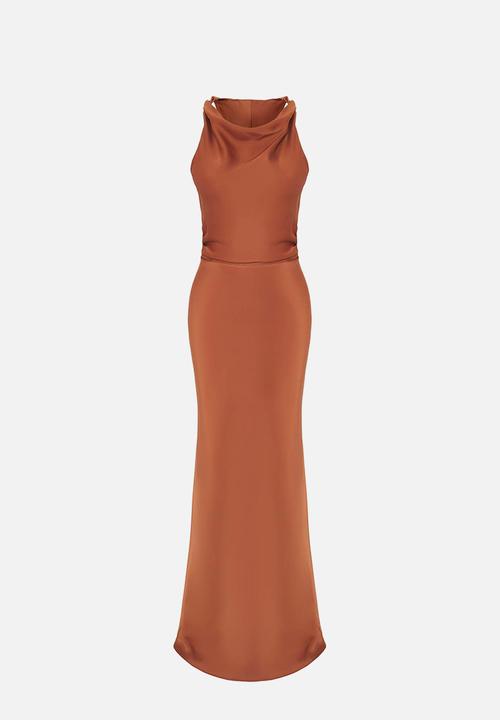Trendyol - Bodycon Satin Woven Maxi Evening Dress - Brown