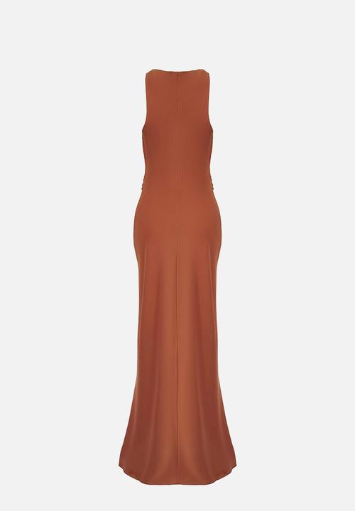 Trendyol - Bodycon Satin Woven Maxi Evening Dress - Brown
