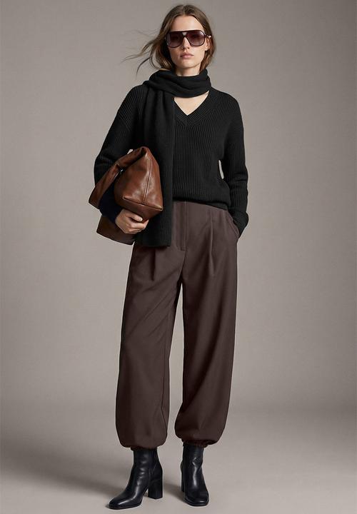 Trendyol - High Waist Baggy Trousers - Brown