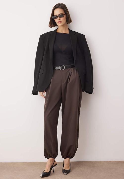 Trendyol - High Waist Baggy Trousers - Brown