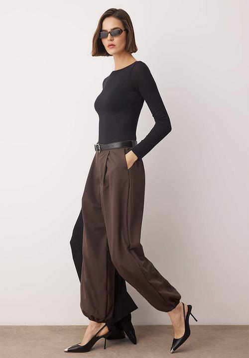 Trendyol - High Waist Baggy Trousers - Brown