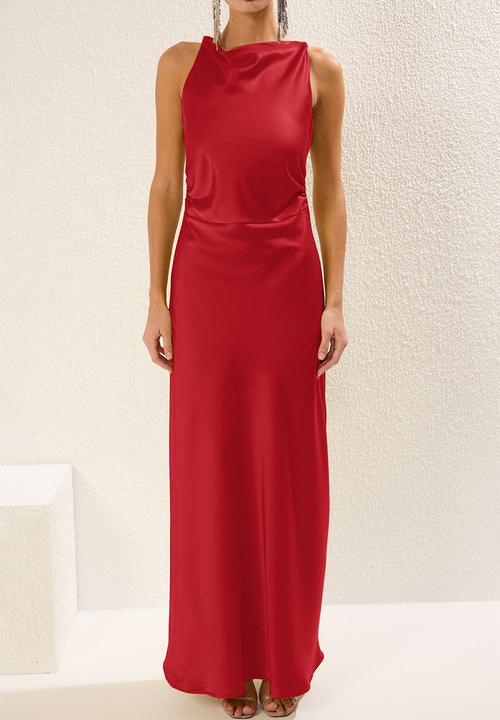Trendyol - Bodycon Satin Woven Maxi Evening Dress - Red