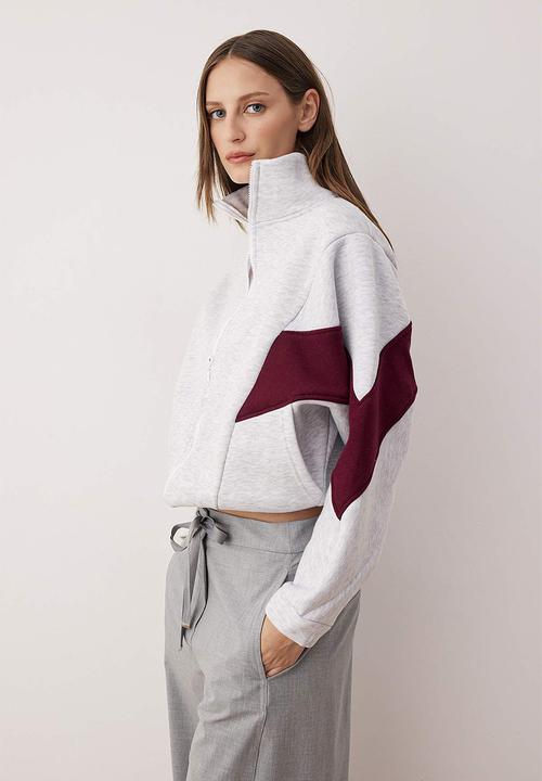 Trendyol - Oversize Bomber Knitted Sweatshirt - Gray Burgundy