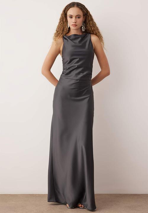 Trendyol - Bodycon Woven Satin Maxi Evening Dress - Anthracite