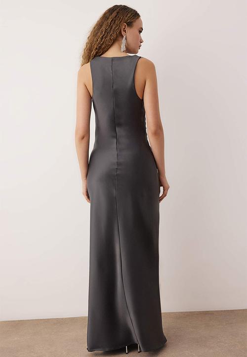 Trendyol - Bodycon Woven Satin Maxi Evening Dress - Anthracite