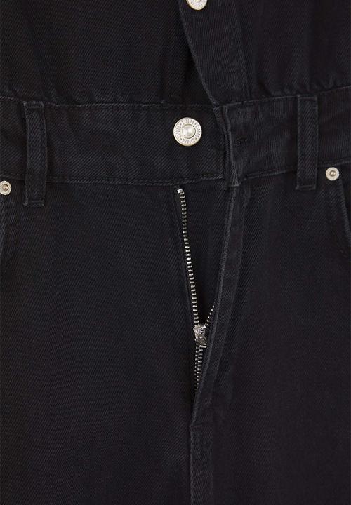 Trendyol - Shirt Collar Wide Leg Denim Overalls - Black