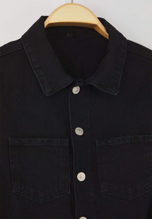 Trendyol - Shirt Collar Wide Leg Denim Overalls - Black