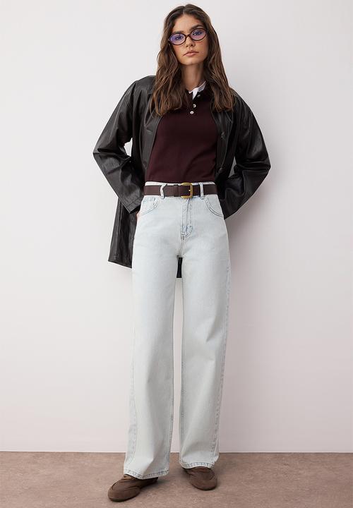 Trendyol - High Waist Wide Leg Jeans - Ice Blue