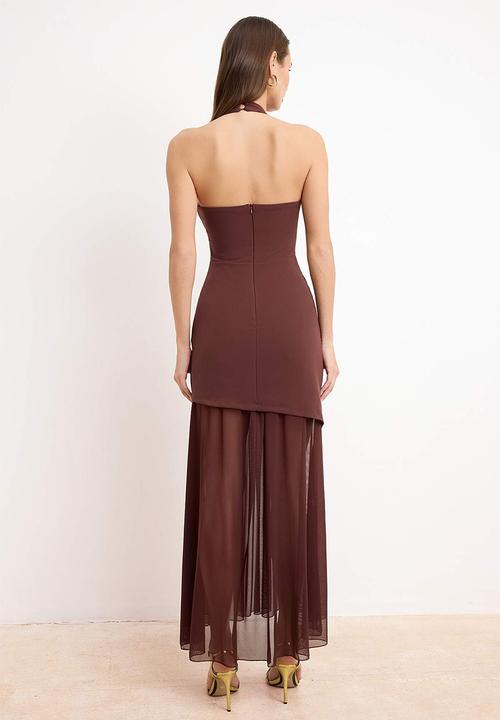 Trendyol - Tulle Detailed Finike Evening Dress - Dark Brown