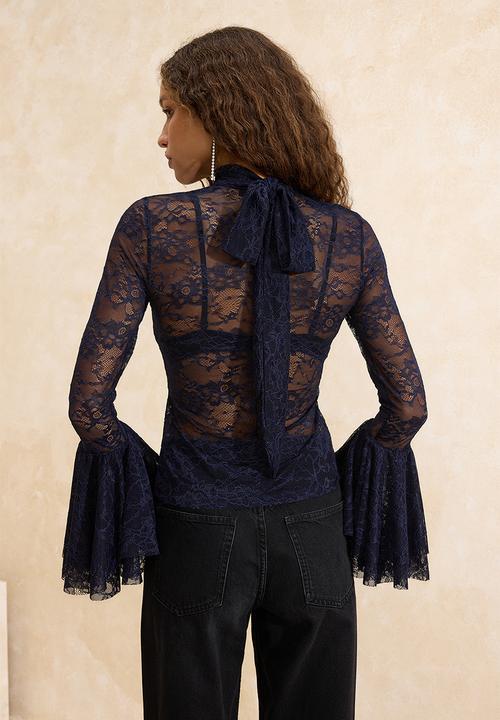 Trendyol - Lace Boho Blouse - Navy Blue