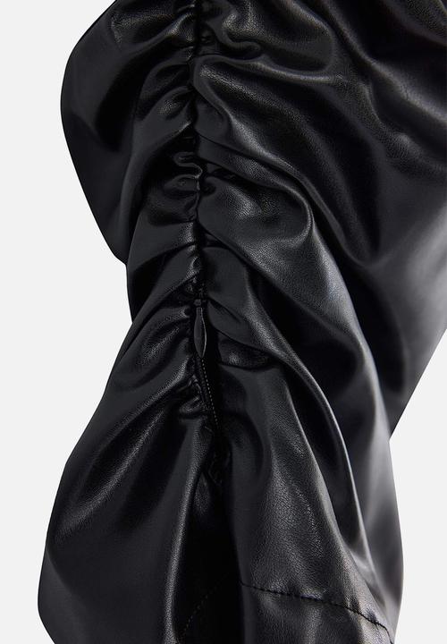 Trendyol - Asymmetric Faux Leather Blouse - Black