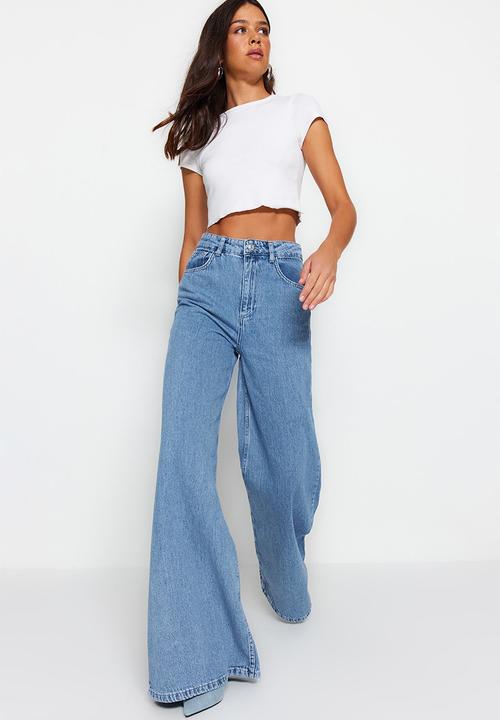 Trendyol - High Waist Palazzo Jeans - Blue