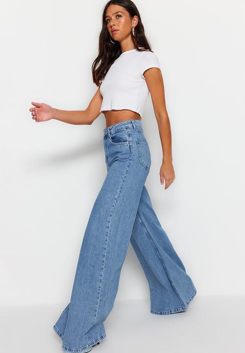 Trendyol - High Waist Palazzo Jeans - Blue