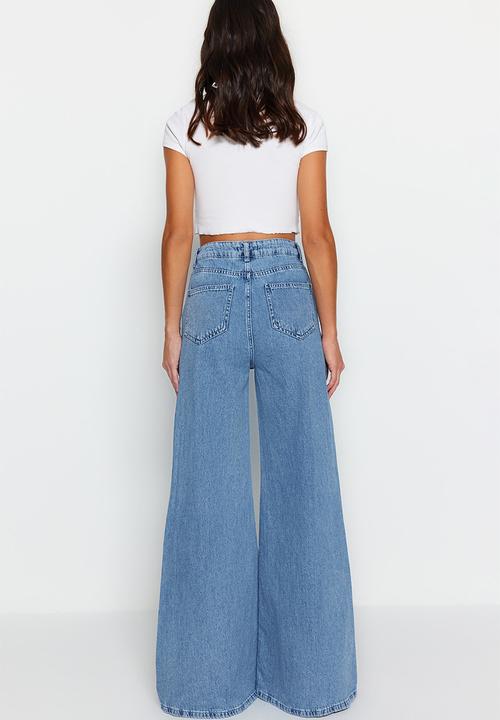 Trendyol - High Waist Palazzo Jeans - Blue