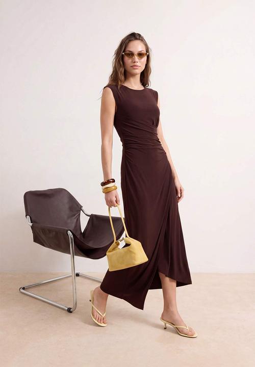 Trendyol - A-Line/A Bell Form Sleeveless Stretch Knitted Dress - Brown