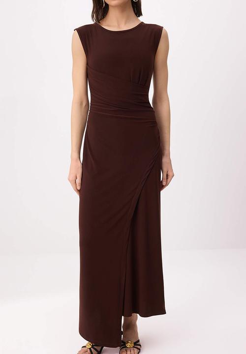 Trendyol - A-Line/A Bell Form Sleeveless Stretch Knitted Dress - Brown