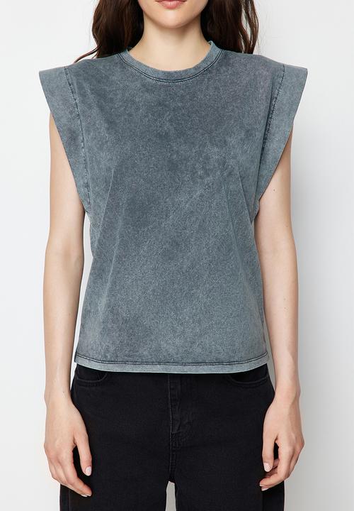 Trendyol - Basic Crew Neck Knitted T-Shirt - Anthracite
