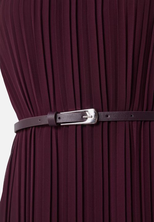 Trendyol - Chiffon Midi Dress with Belt - Burgundy