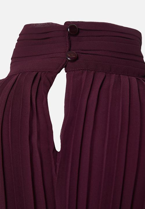 Trendyol - Chiffon Midi Dress with Belt - Burgundy