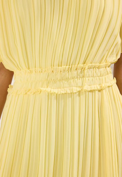 Trendyol - Pleated Lined Chiffon Woven Mini Dress - Yellow