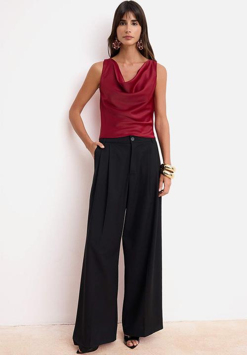 Trendyol - Plain Collar Satin Blouse - Red
