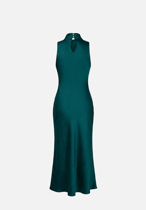 Trendyol - Plain Woven Satin Midi Evening Dress - Emerald Green