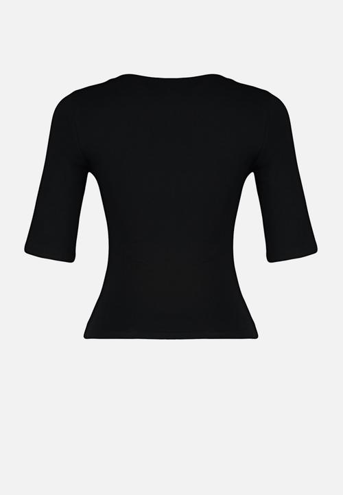 Trendyol - Fitted Short Sleeve Knitted Blouse - Black