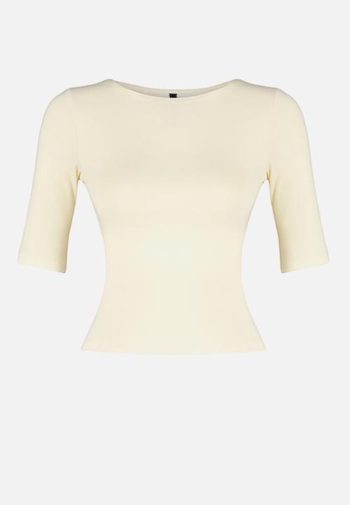 Trendyol - Fitted Short Sleeve Blouse - Stone