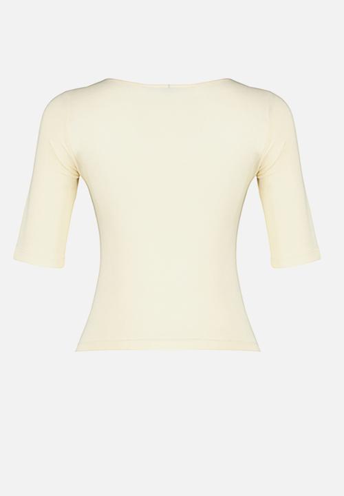 Trendyol - Fitted Short Sleeve Blouse - Stone