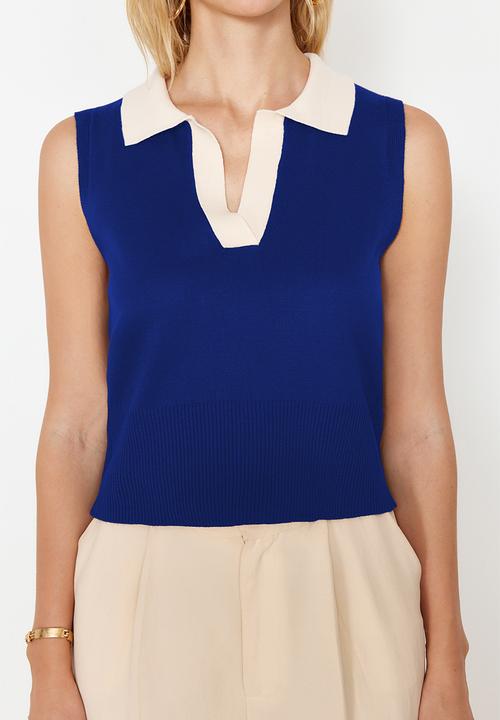 Trendyol - Polo Neck T-Shirt Look Top - Dark Cobalt