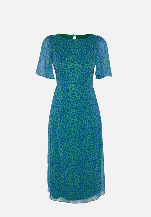 Trendyol - Animal Print A-Line Woven Midi Dress - Green