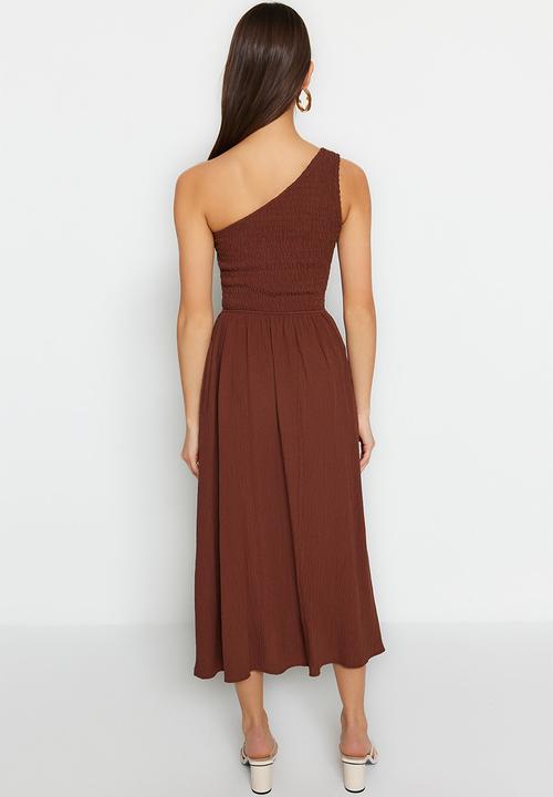 Trendyol - Waist Opening One Shoulder Midi Woven Dress - Brown