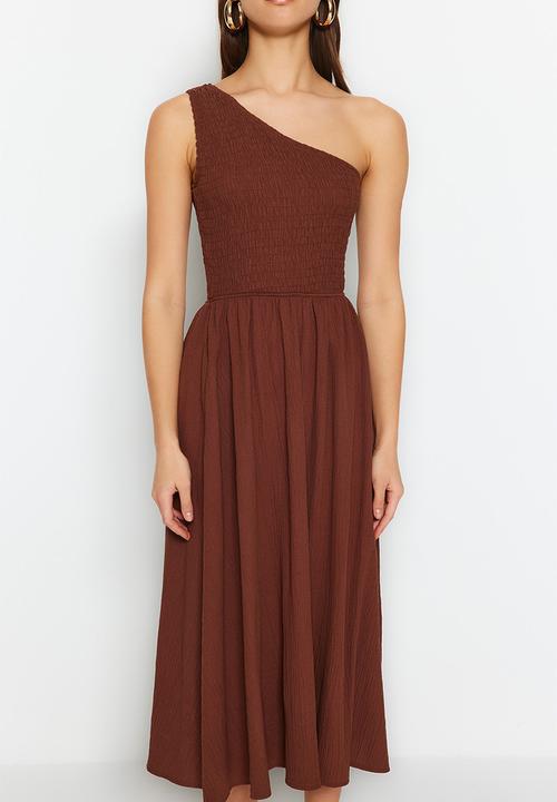 Trendyol - Waist Opening One Shoulder Midi Woven Dress - Brown