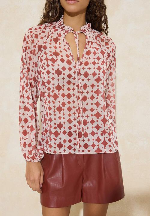 Trendyol - Detailed  Chiffon Blouse - Tile