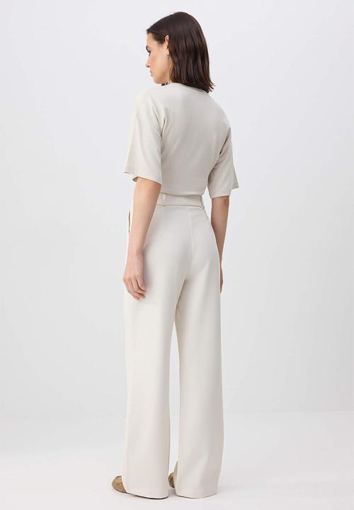 Trendyol - High Waist Pleated Wide Leg Pants - Ecru