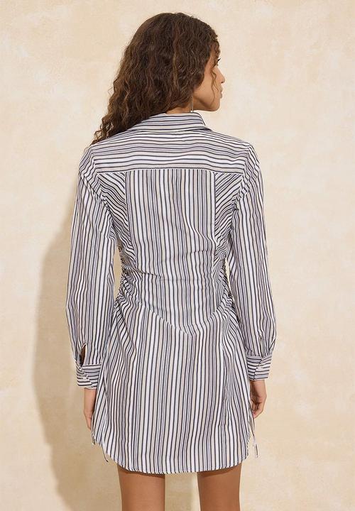 Trendyol - Striped Mini Woven Dress - white & blue