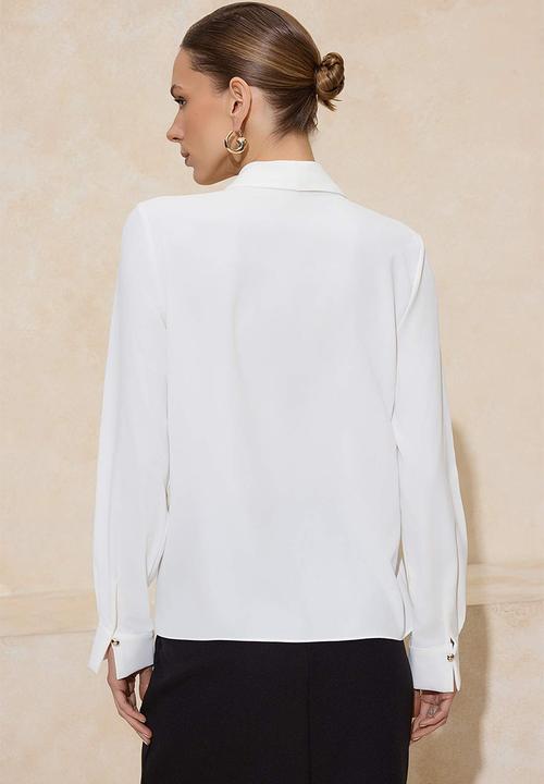 Trendyol - Woven Blouse with Accessory and Scarf Detail - White