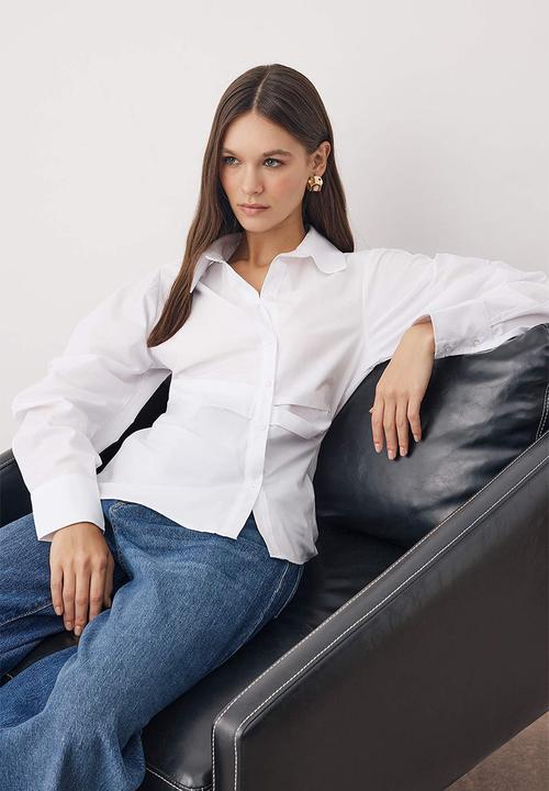 Trendyol - Balloon Sleeve Detailed Asymmetrical Fitted Shirt - White