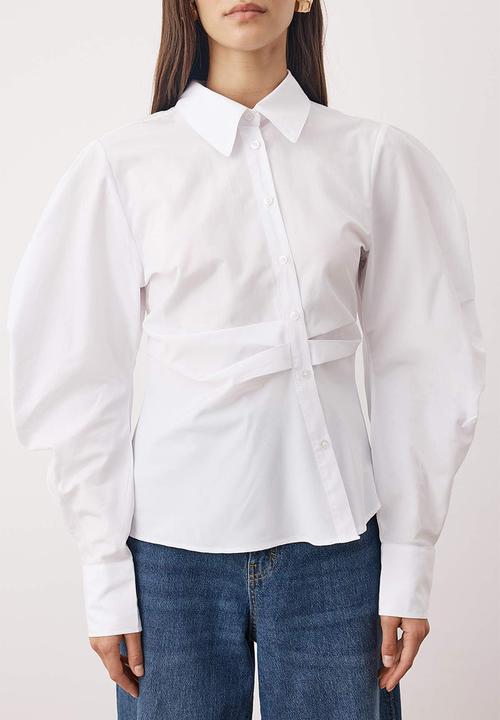Trendyol - Balloon Sleeve Detailed Asymmetrical Fitted Shirt - White