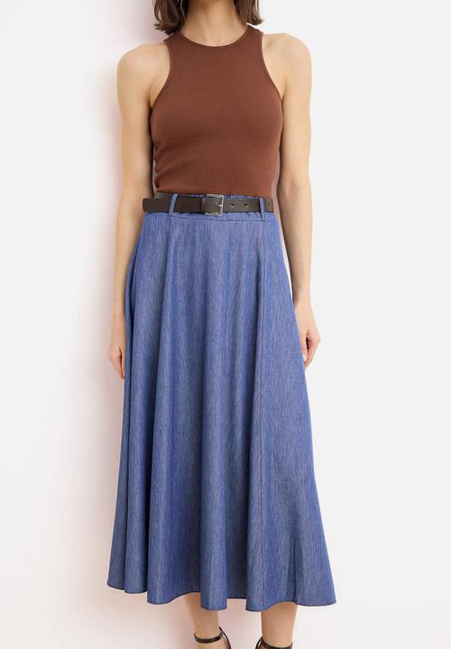 Trendyol - Belted Midi Top Knitted Skirt Denim Look Woven Dress - Multi