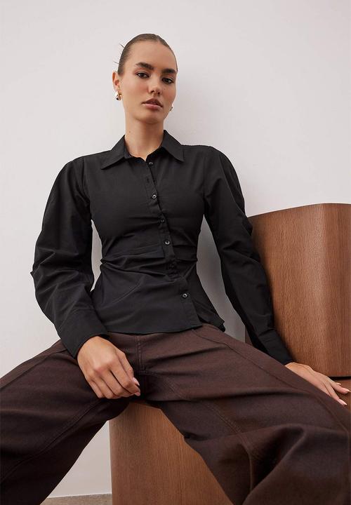 Trendyol - Balloon Sleeve Detailed Asymmetrical Shirt - Black